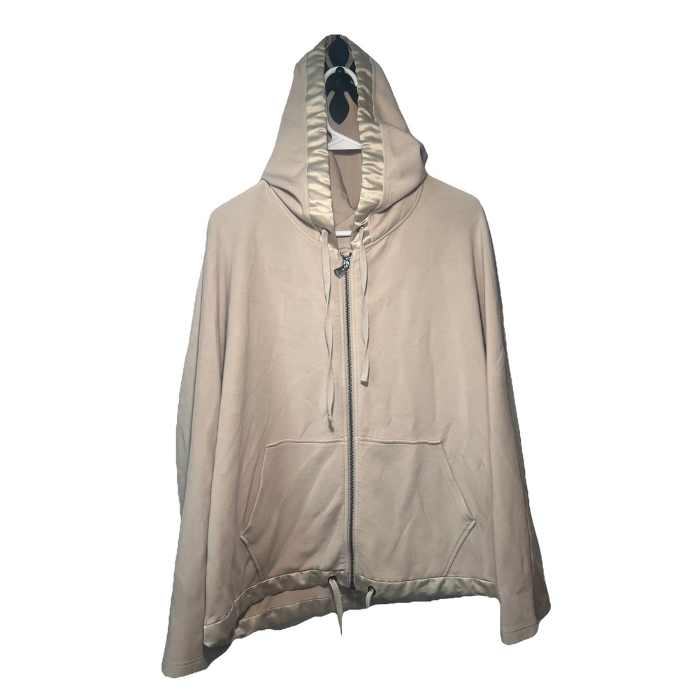 Varley Cream Satin-Trim Zip Hoodie